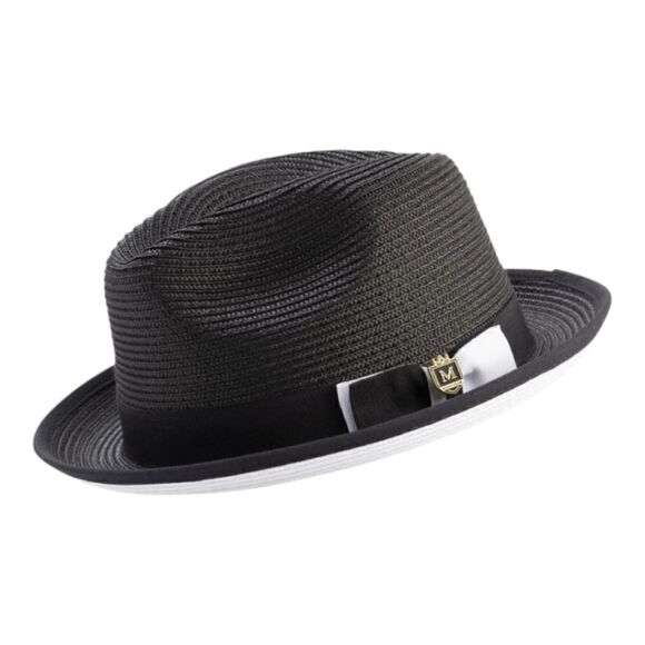 MONTIQUE MEN'S BLACK/WHITE BOTTOM BRAIDED STINGY BRIM PINCH FEDORA HAT. H-78 - Picture 1 of 1